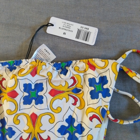 WeWoreWhat Tile Print Ruched String Bikini Bottoms White - Picture 7 of 7